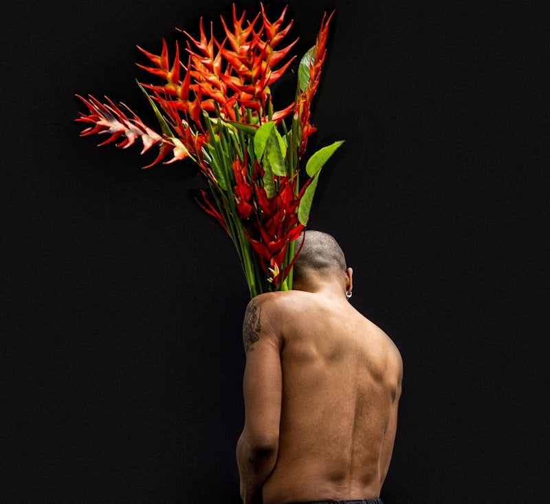 Strange Fruit's door Bart Grietens Man met bos rode bladeren